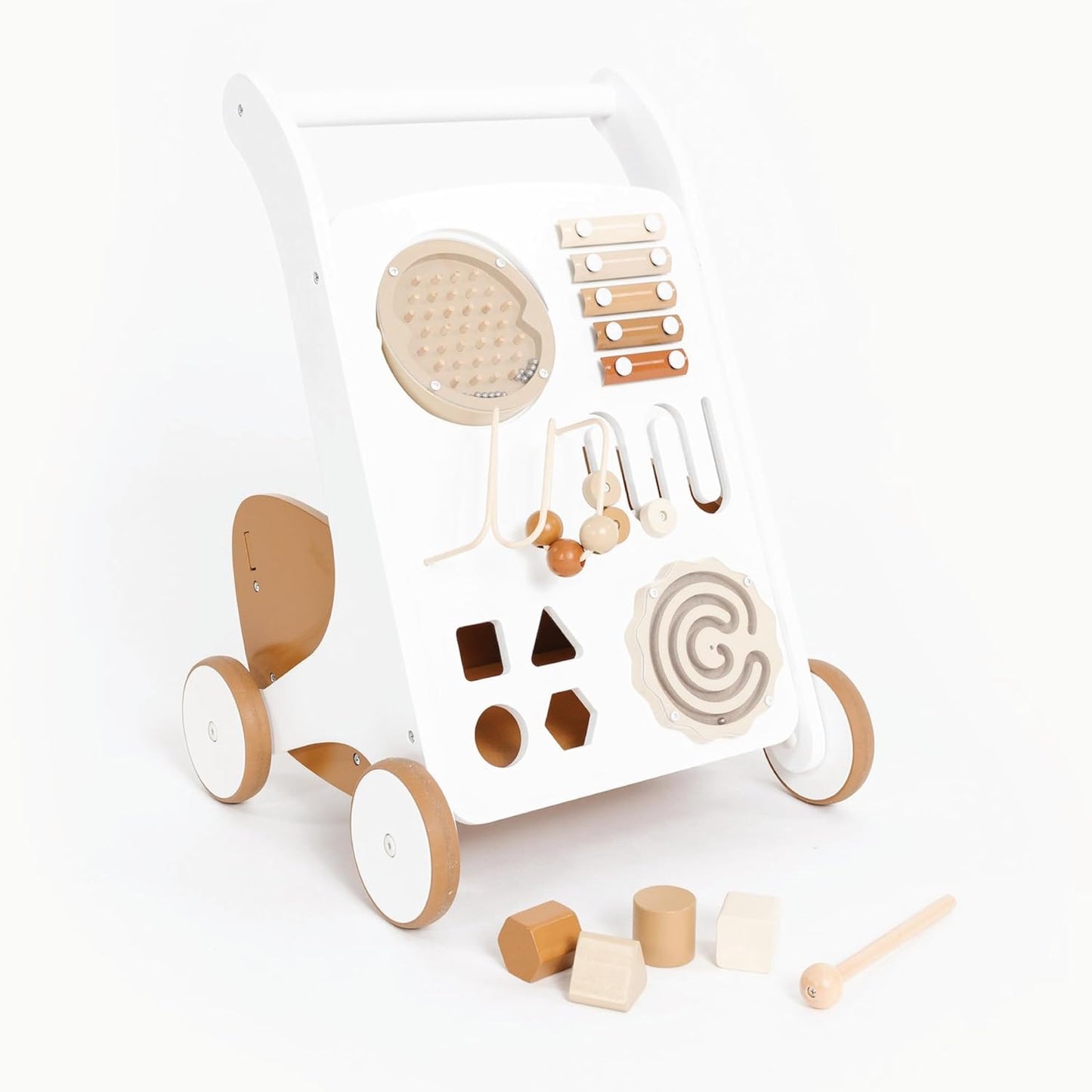 Gathre Wooden Baby Walker | Busy Board & Toys | Easy Clean | Modern Beige