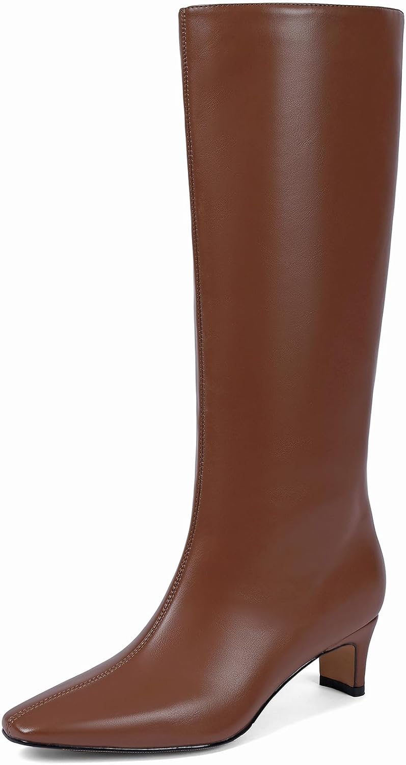 Trendy Knee High Boots for Women with Kitten Heel and Zipper