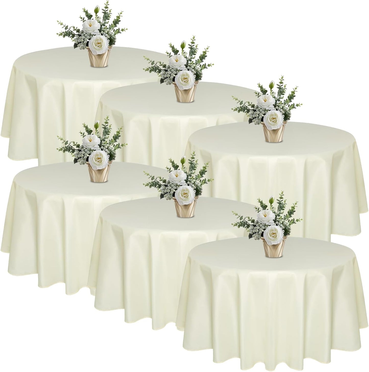 6 Pack 120 In Round Warm Ivory Tablecloths for Elegant Events