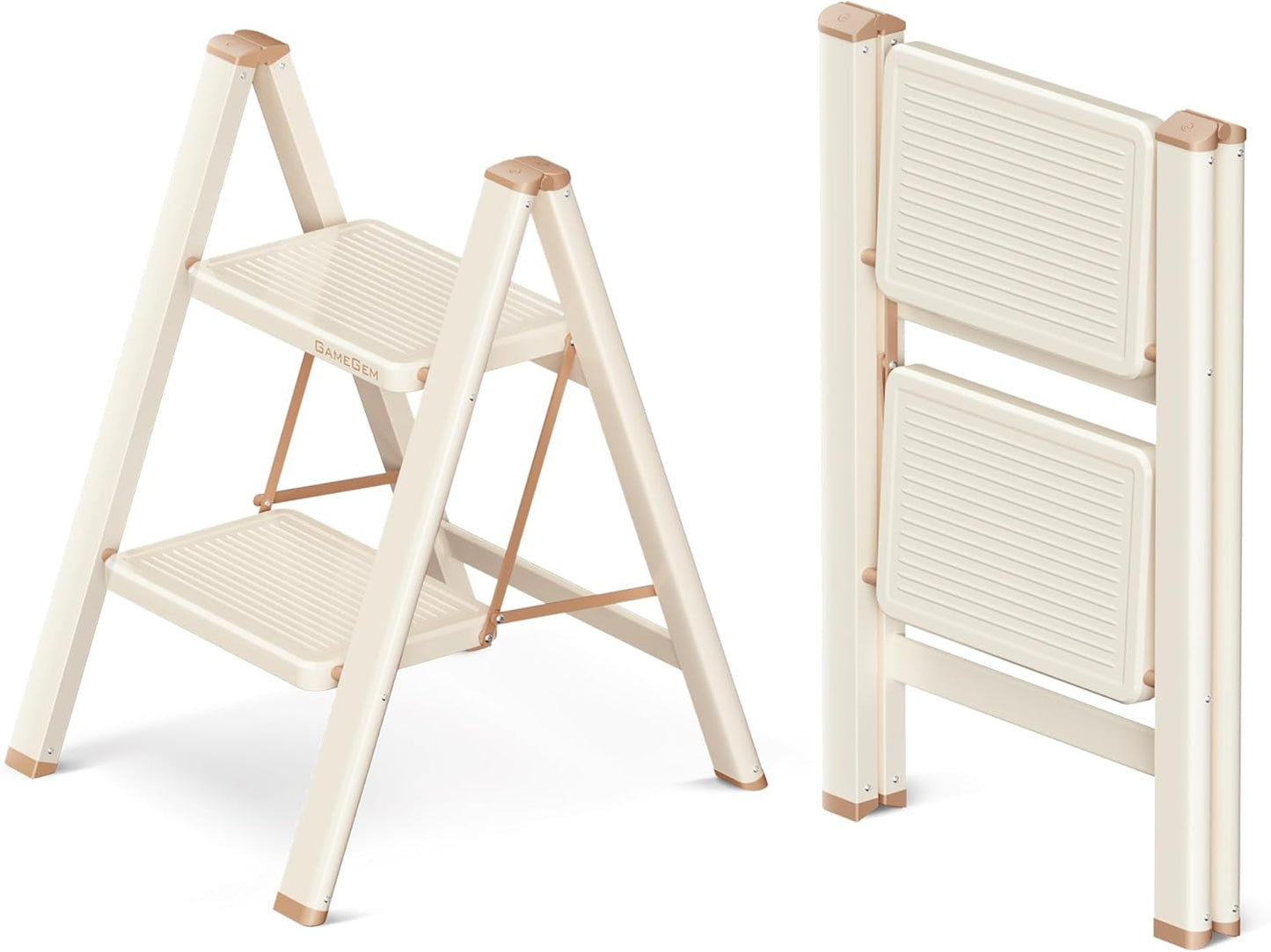 GameGem 2 Step Ladder Folding Step Stool for Home Use