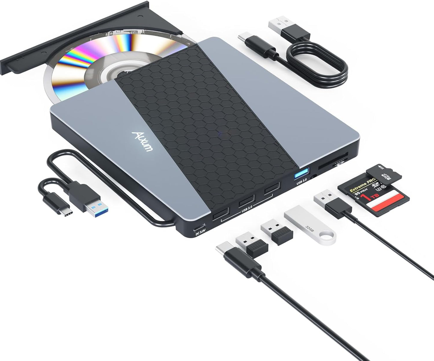 Alxum External CD Drive: 8 in 1 DVD Drive for Laptops