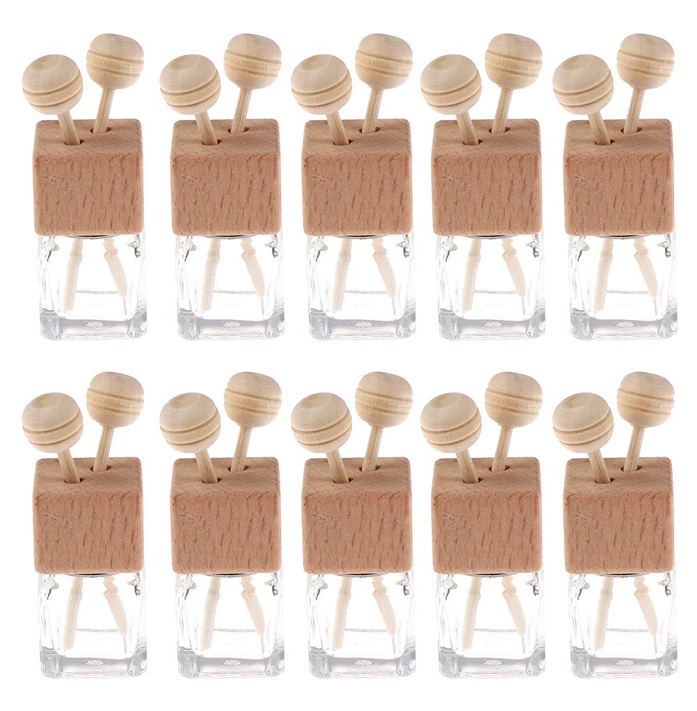 Furnido 10-Pack Car Air Freshener Clips - Thick Glass with Wooden Caps