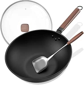 Eleulife Carbon Steel Wok Pan, 13 Inch Nonstick Cooking Tool