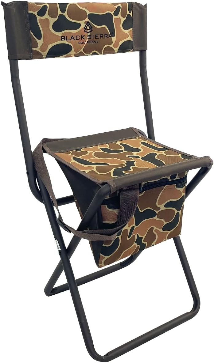 Black Sierra Folding Hunting Stool with Storage and Carry Strap