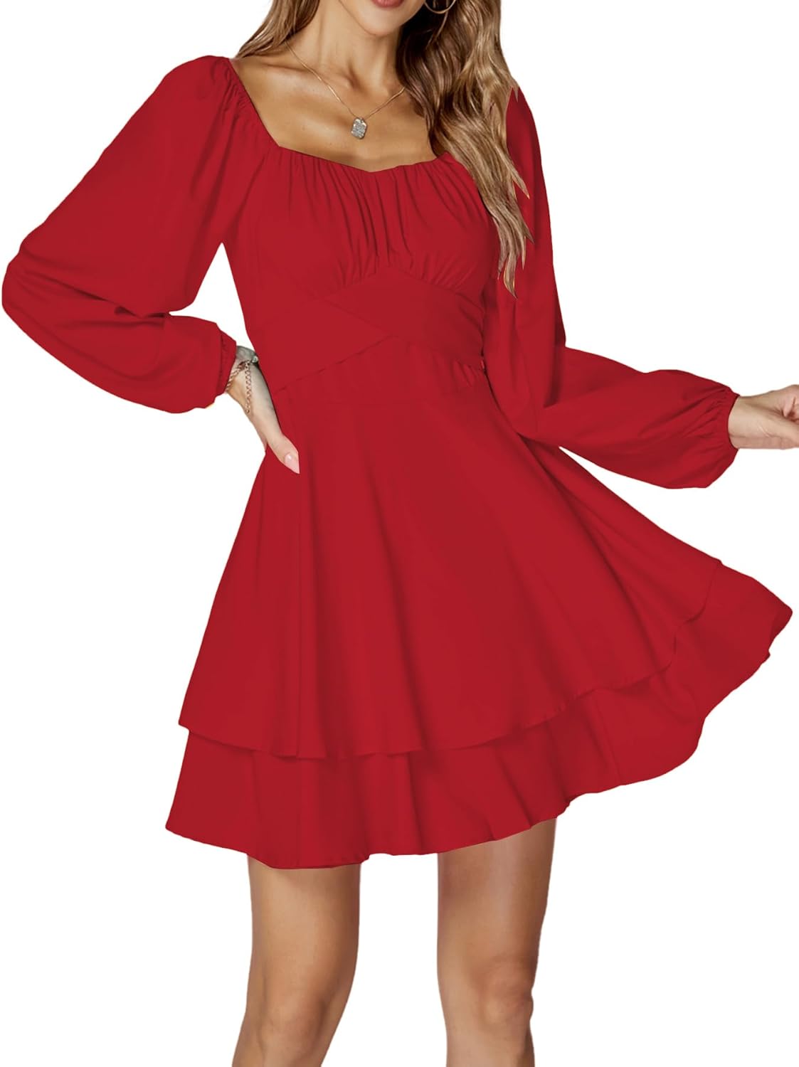 LYANER Women's Lantern Long Sleeve Ruffle Mini Dress Review