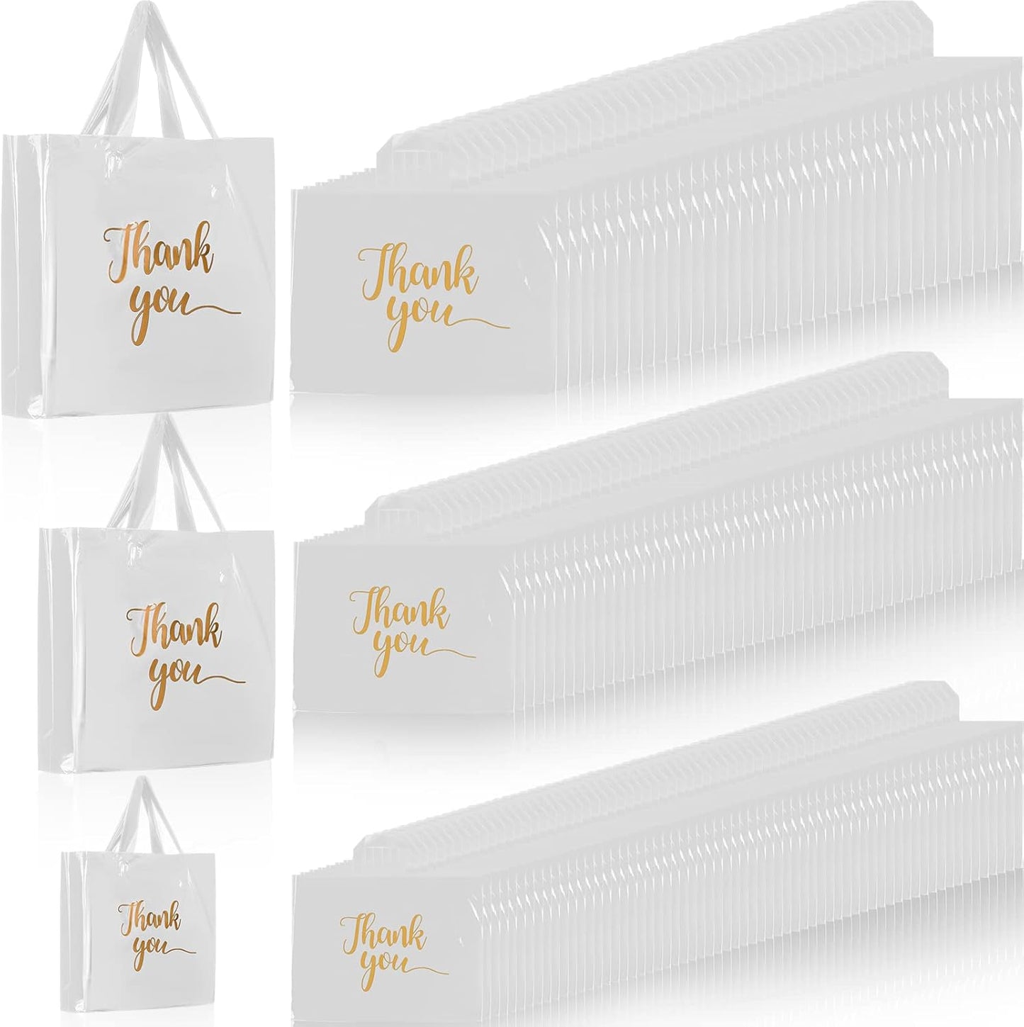 Teling 200 Pcs Thank You Bags Bulk in 3 Sizes for Retail Use