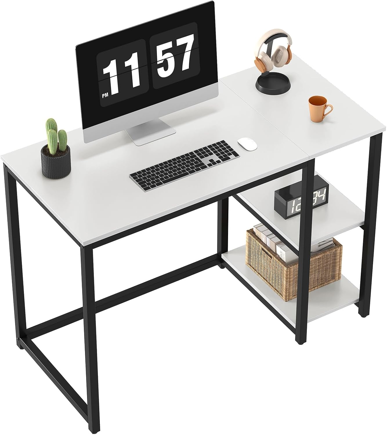 Sturdy 2-Tier Computer Desk with Large Storage - White