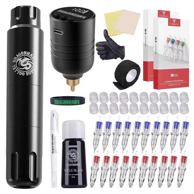 Dragonhawk Wireless Tattoo Machine Kit for Beginners and Pros