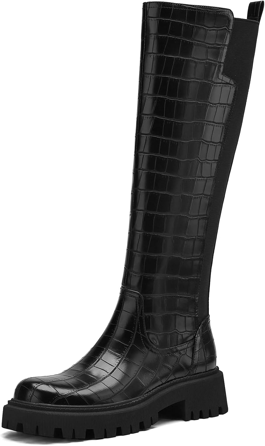 Women's Knee High Boots with Platform Lug Sole for Comfort