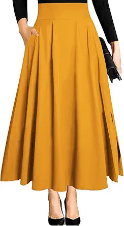 RANPHEE Women's Ankle Length High Waist Flowy Maxi Skirt