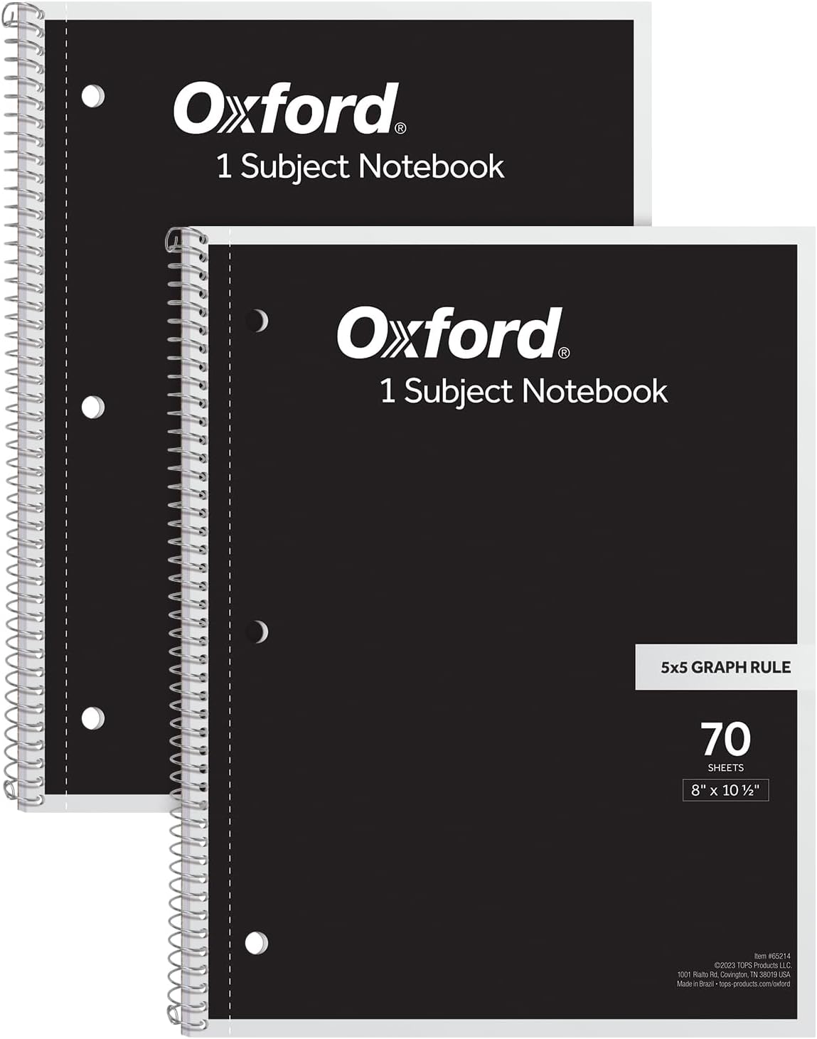 Oxford 2 Pack Graph Paper Notebooks - 70 Perforated Sheets, 3-Hole Punch