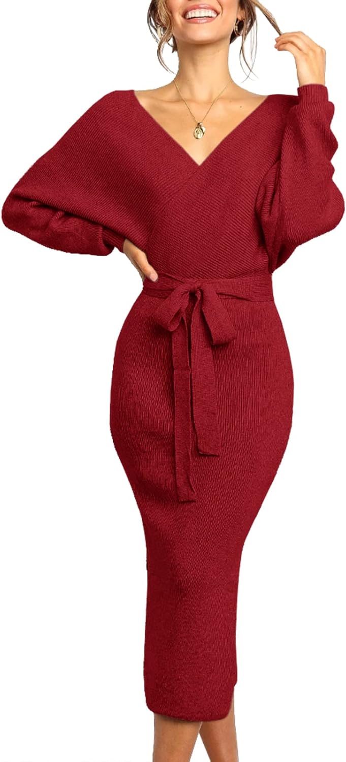 Chang Yun Women's Long Maxi Sweater Dress with Sexy Wrap Design