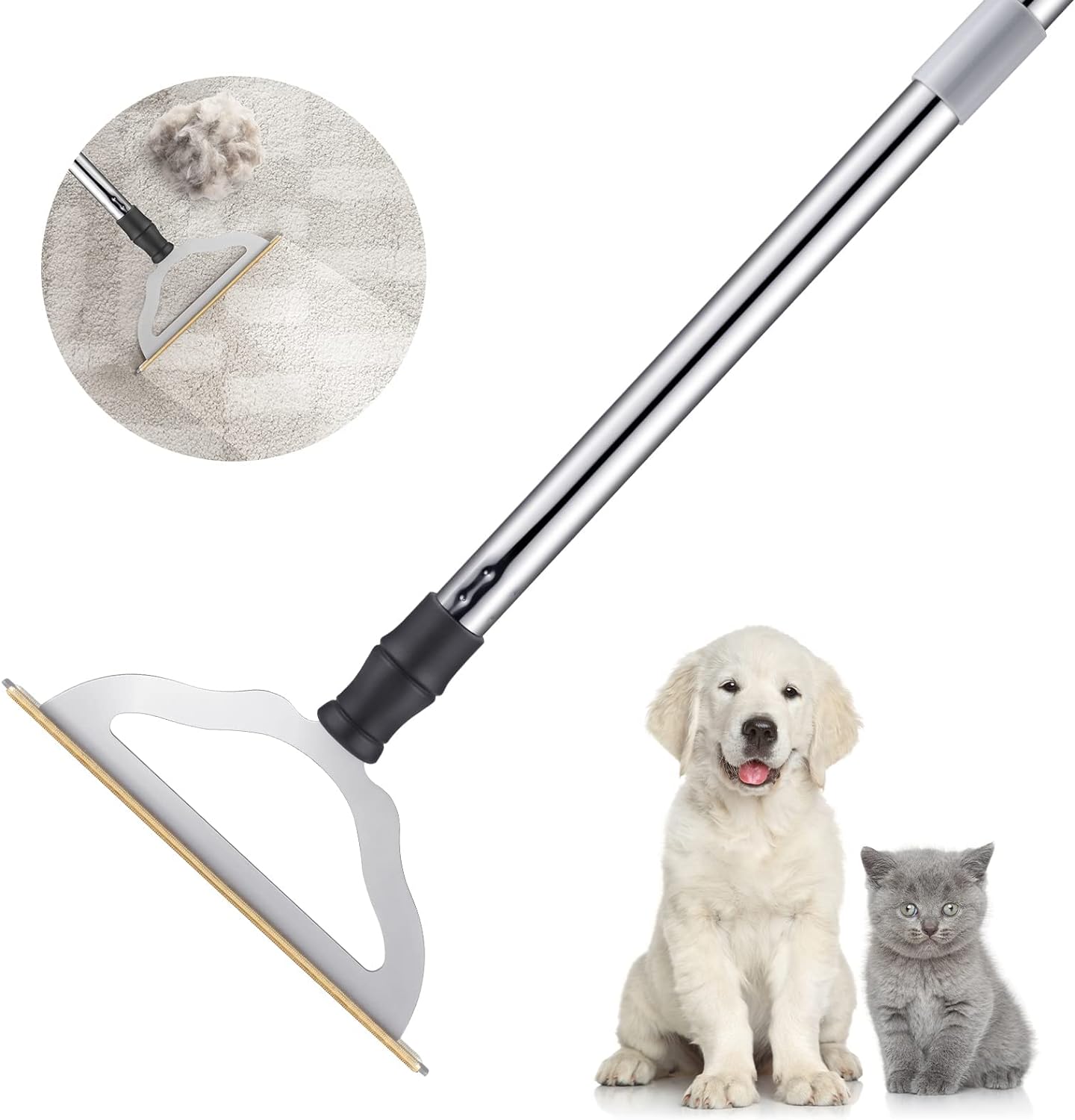 47 Adjustable Long Handle Carpet Rake for Pet Hair Removal