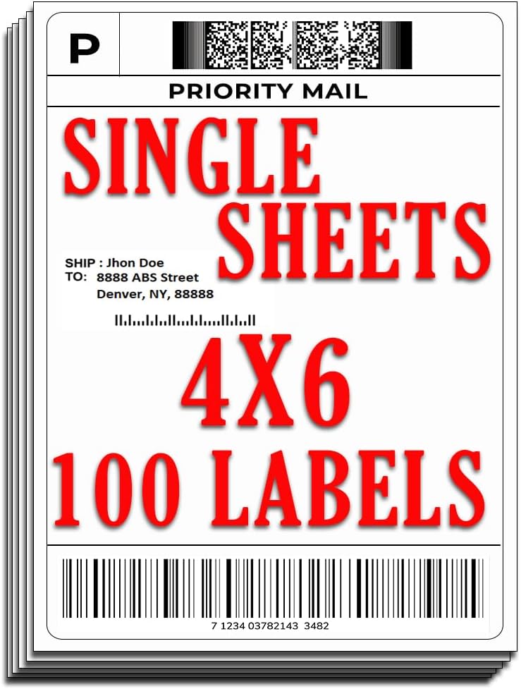 ENOLVO Shipping Labels - For Inkjet & Laser, 4X6 White Stickers - 100 Sheets