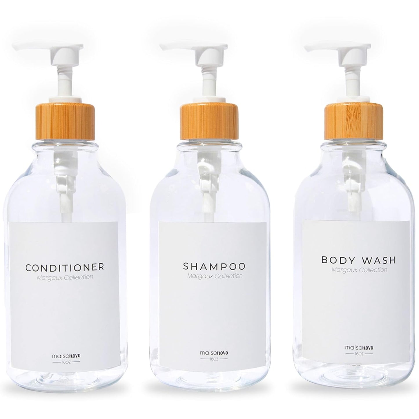 Refillable Shampoo and Conditioner Bottles Set of 3 with Pumps