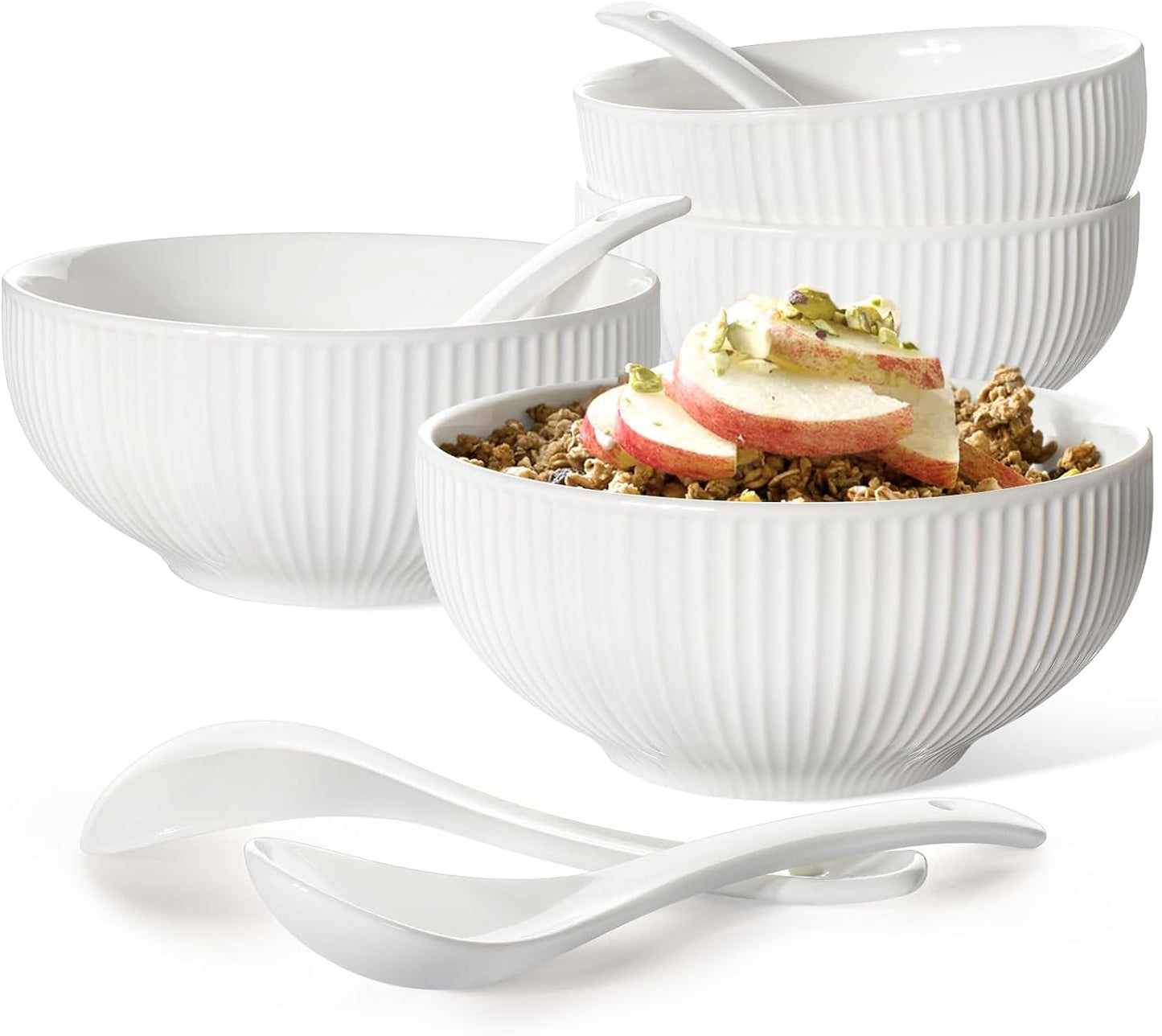 Artena Ceramic Soup Bowl Set - 26 OZ Embossed Design - Set Of 4