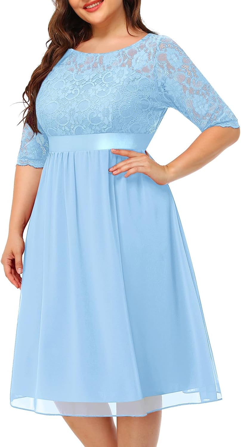 Elegant Plus Size Lace Chiffon Wedding Guest Dresses for Women