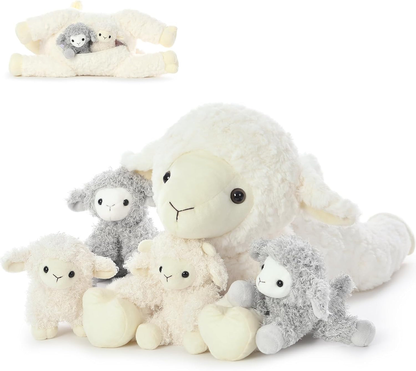 5Pcs Lamb Stuffed Animal Set with Mommy Lamb and Baby Lambs