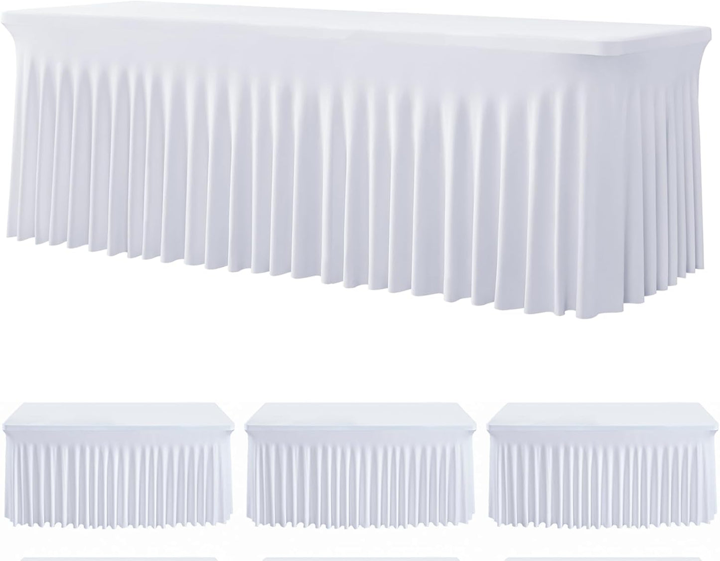 3 Pack White Spandex Table Clothes for 8 Foot Rectangle Tables