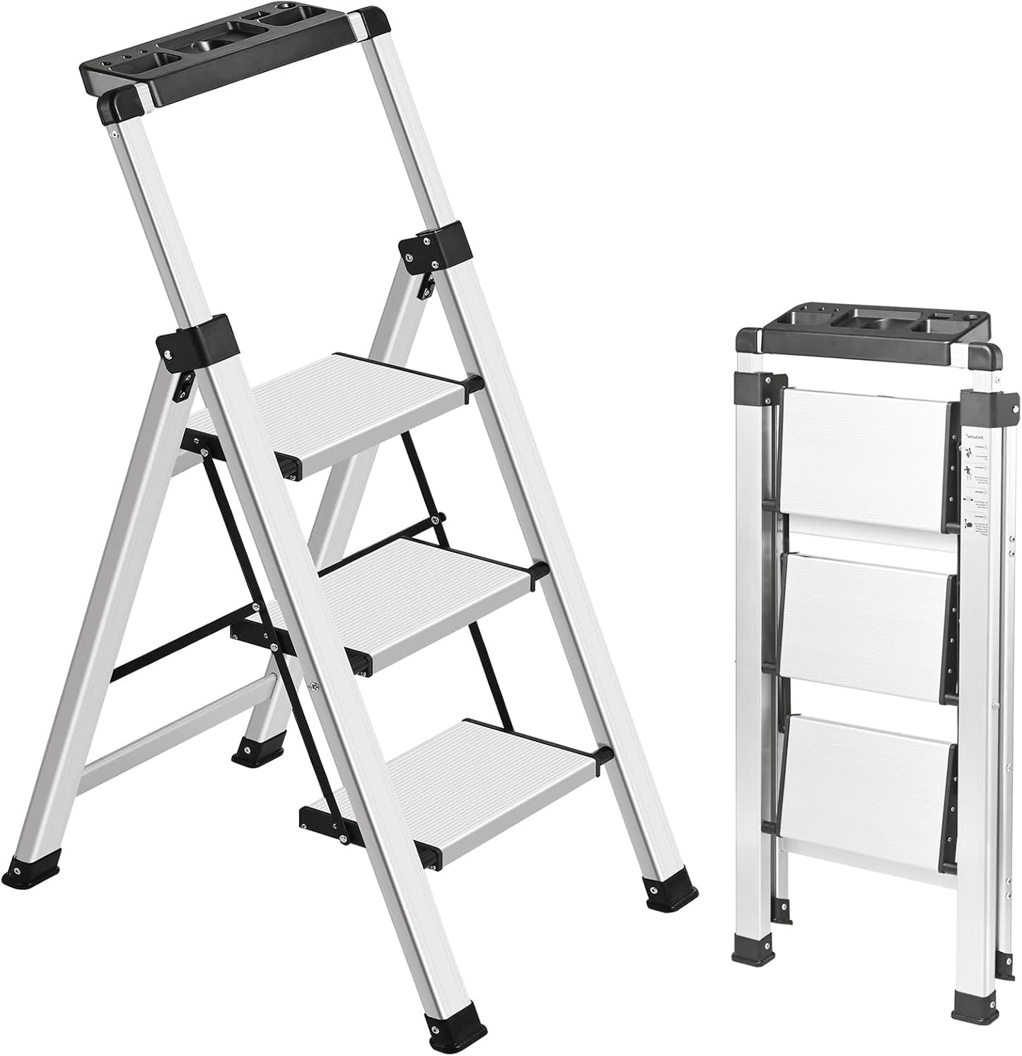XinSunho 3 Step Ladder with Retractable Handgrip for Safety