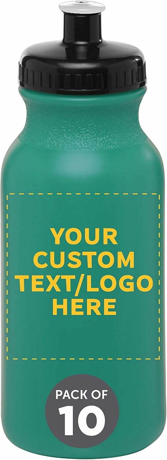 Custom 20 oz. Water Bottles with Push Cap - Set of 10 for Events