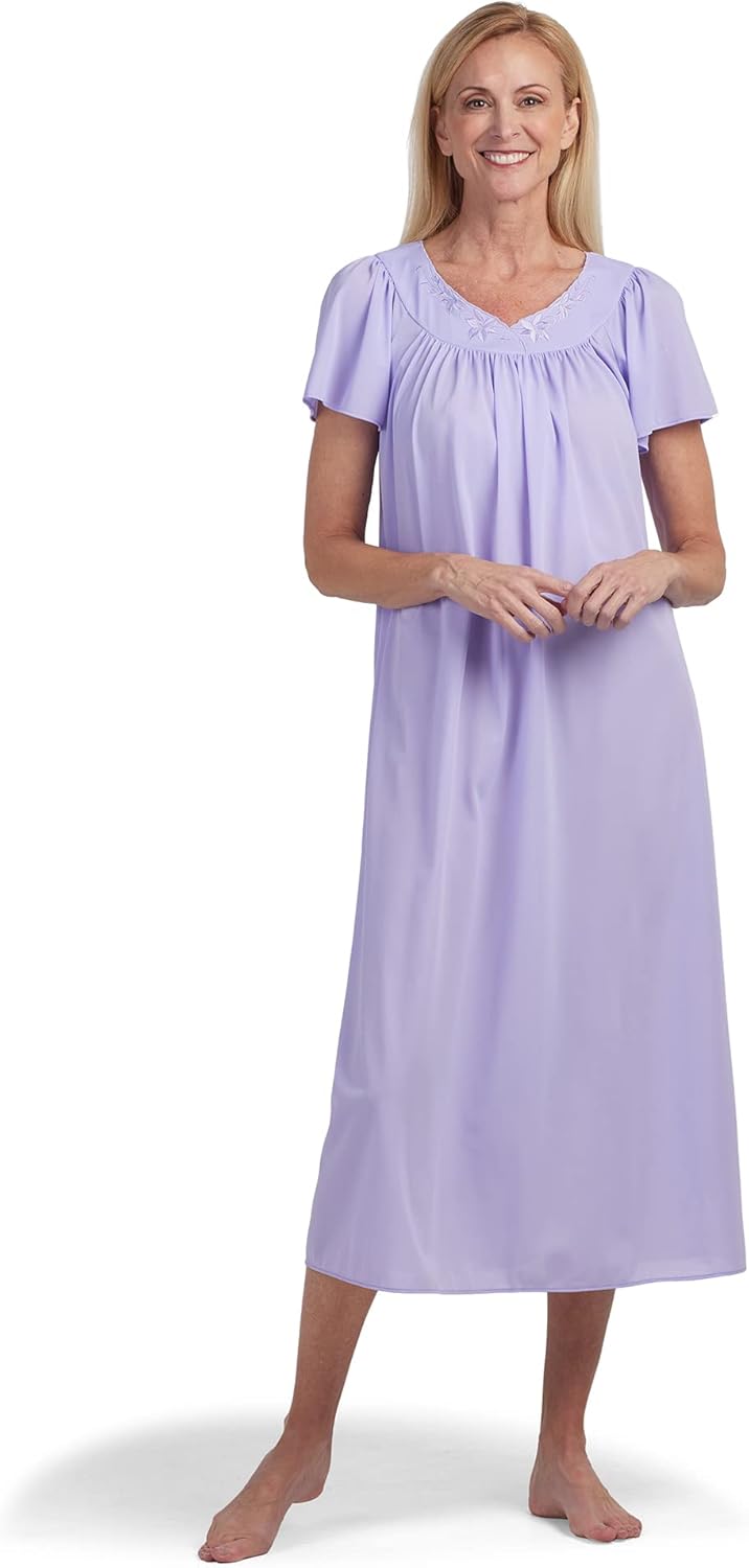 Miss Elaine Women's Long Tricot Nightgown with Flutter Sleeves