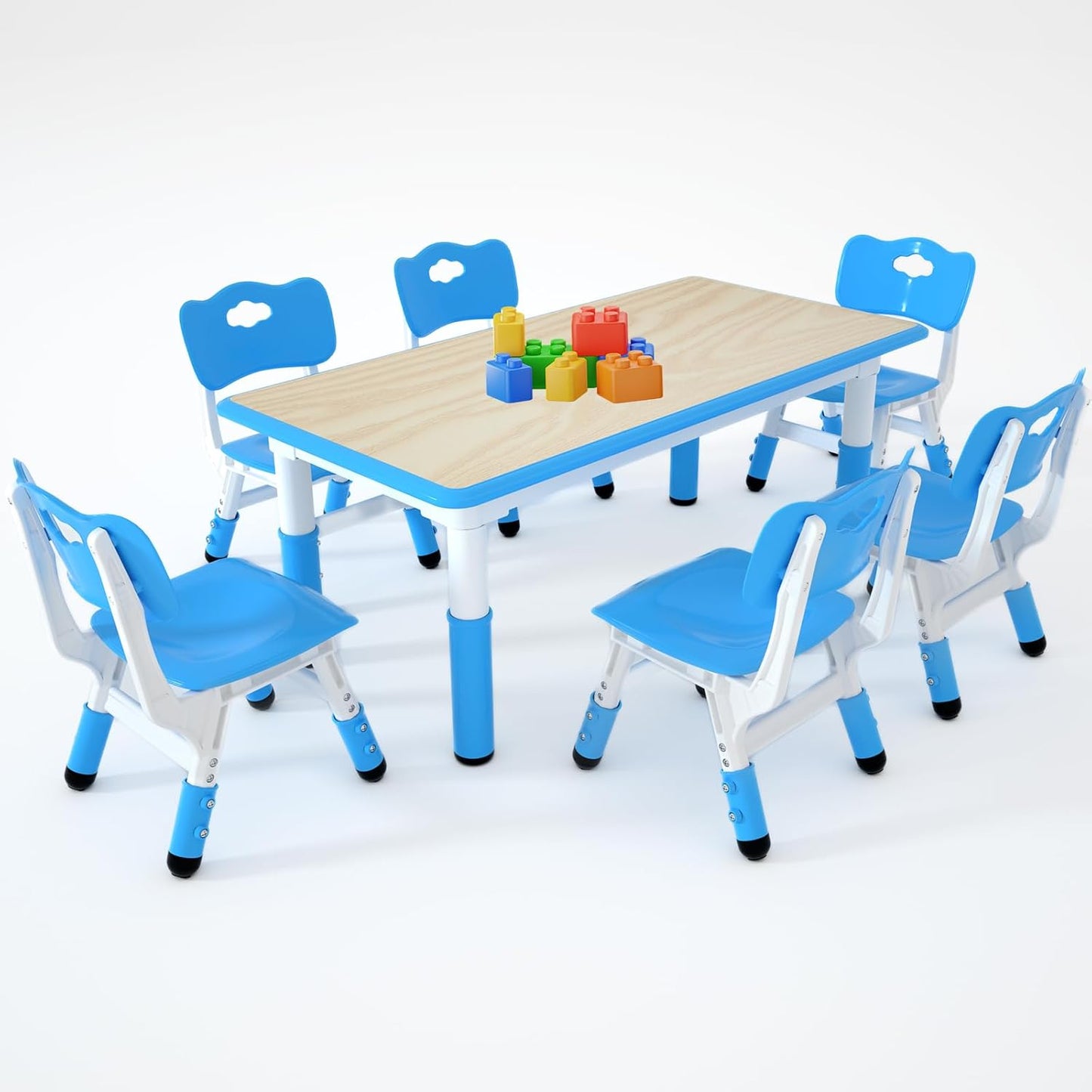 Kids Study Table and 6 Chairs Set for Comfortable Learning
