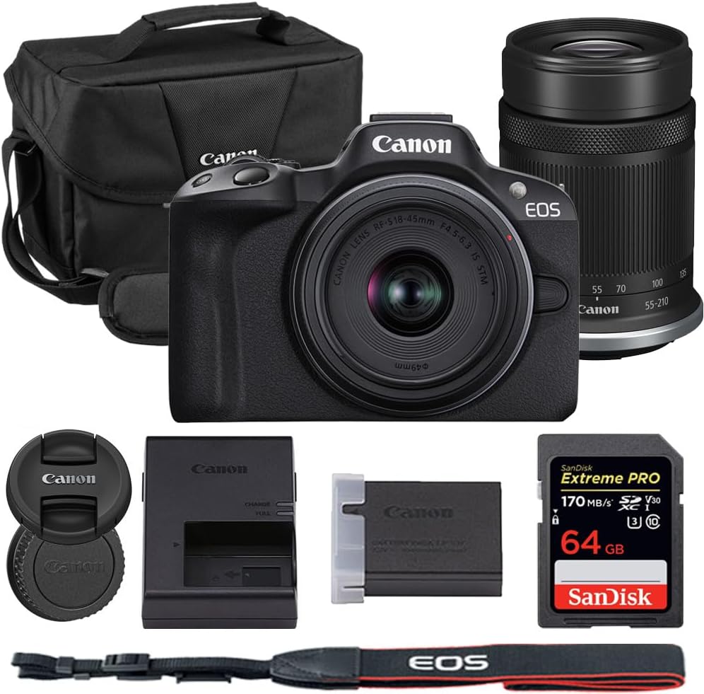 Canon EOS R50 Mirrorless Camera Bundle with Lenses and Bag