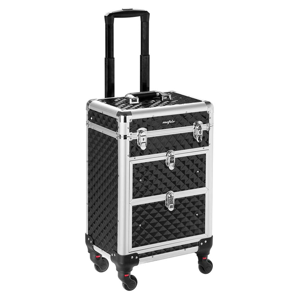 Mefeir Aluminum Rolling Makeup Train Case for Travel & Storage