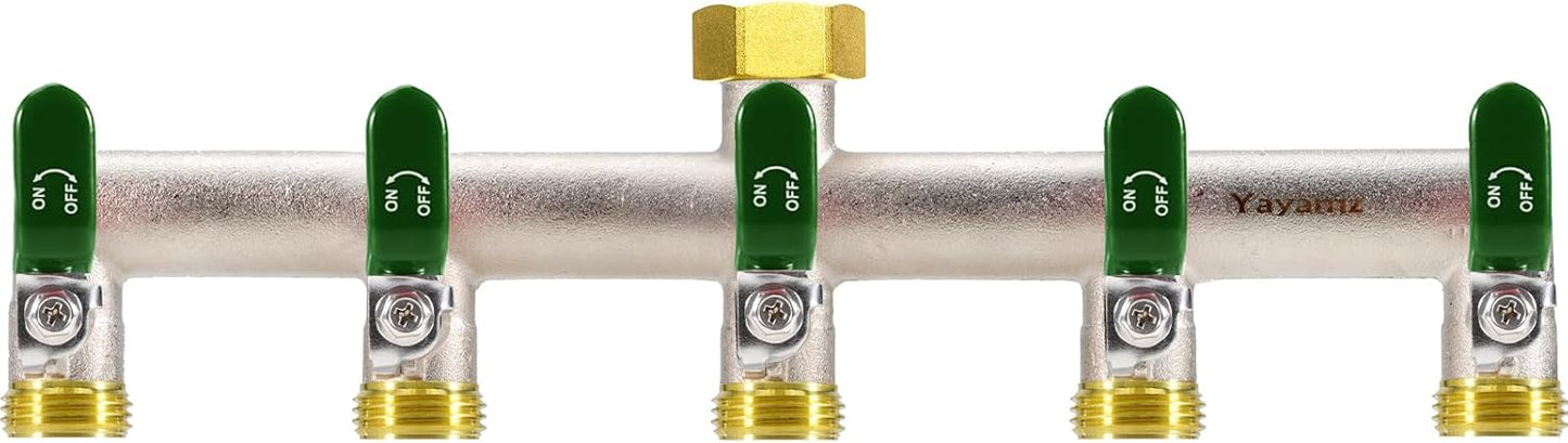 5 Way Garden Hose Splitter, Heavy Duty Brass Faucet Manifold