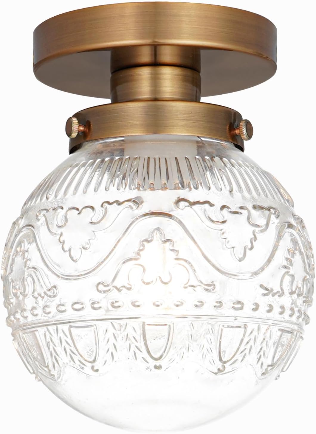 Small Semi Flush Mount Ceiling Light with Vintage Brass Style