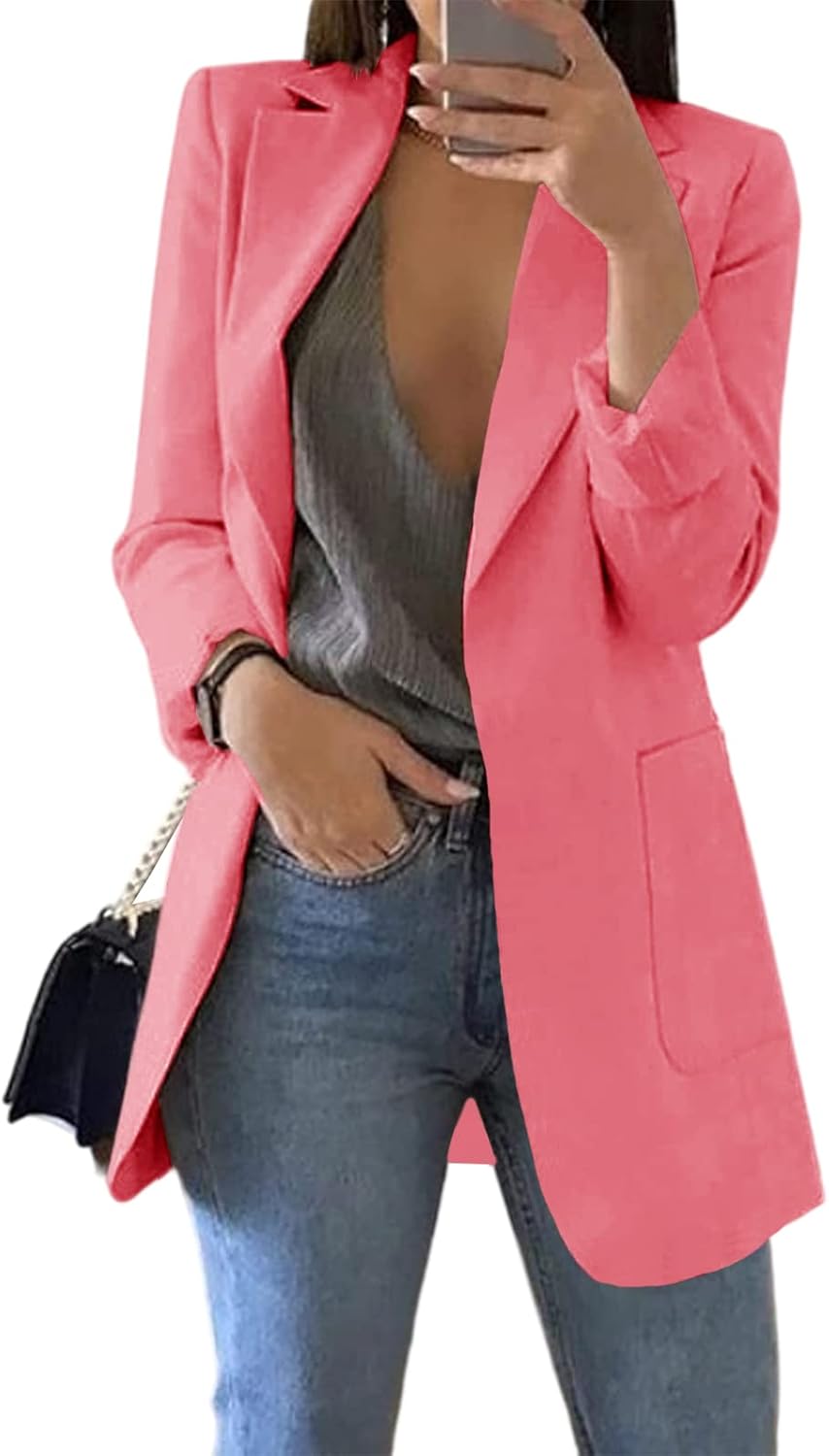 Cnkwei Womens Casual Blazers Open Front Long Sleeve Jacket