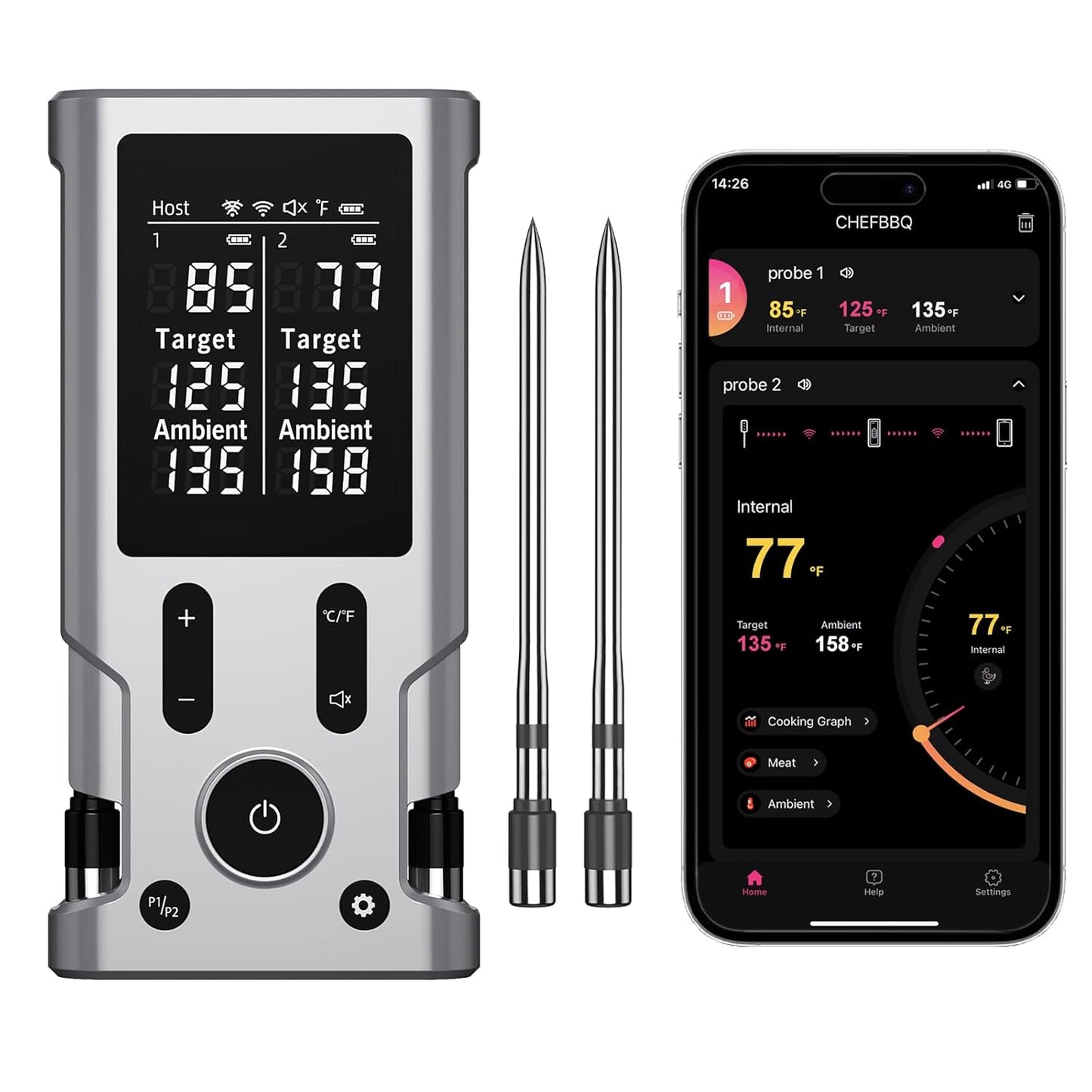 Wireless Smart Meat Thermometer: App Controlled Precision