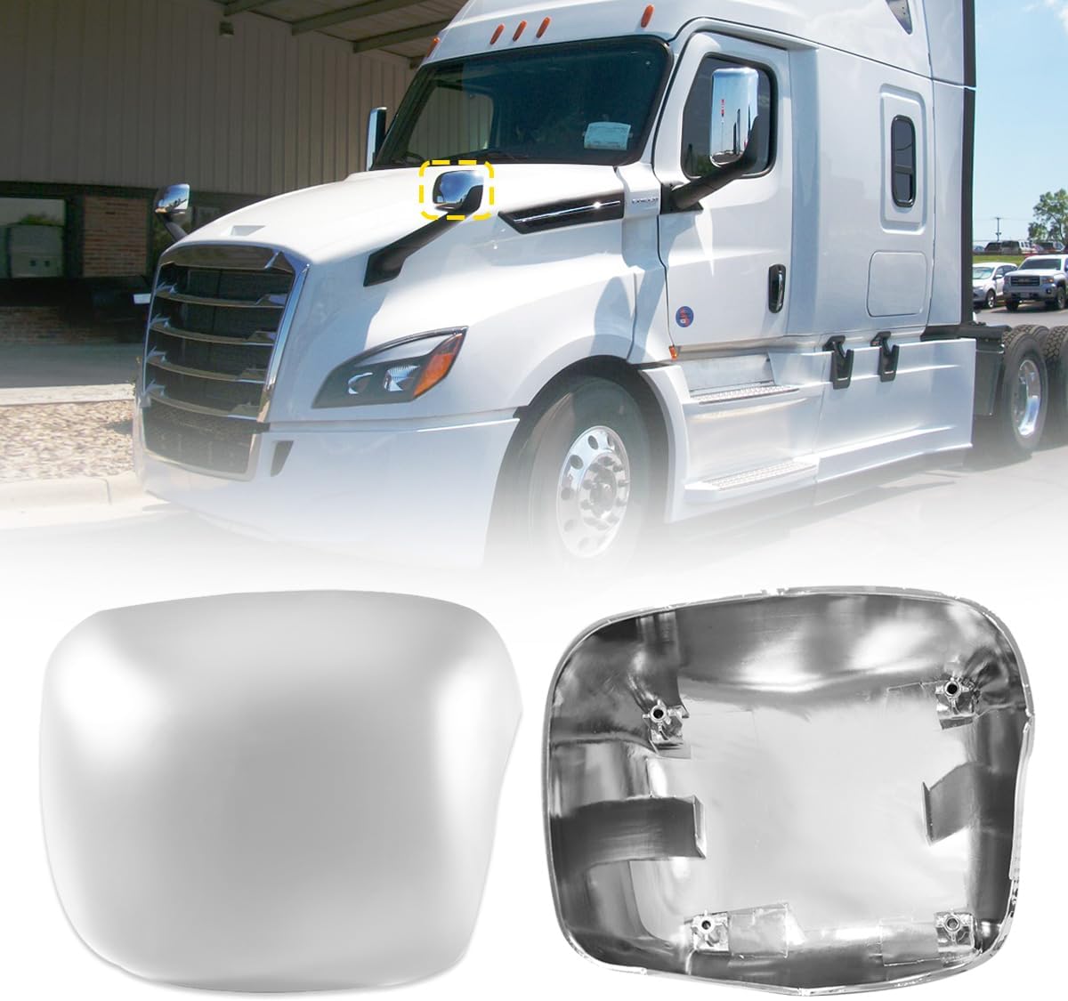 Chrome Hood Mirror Cover for Freightliner Cascadia 2018-2024