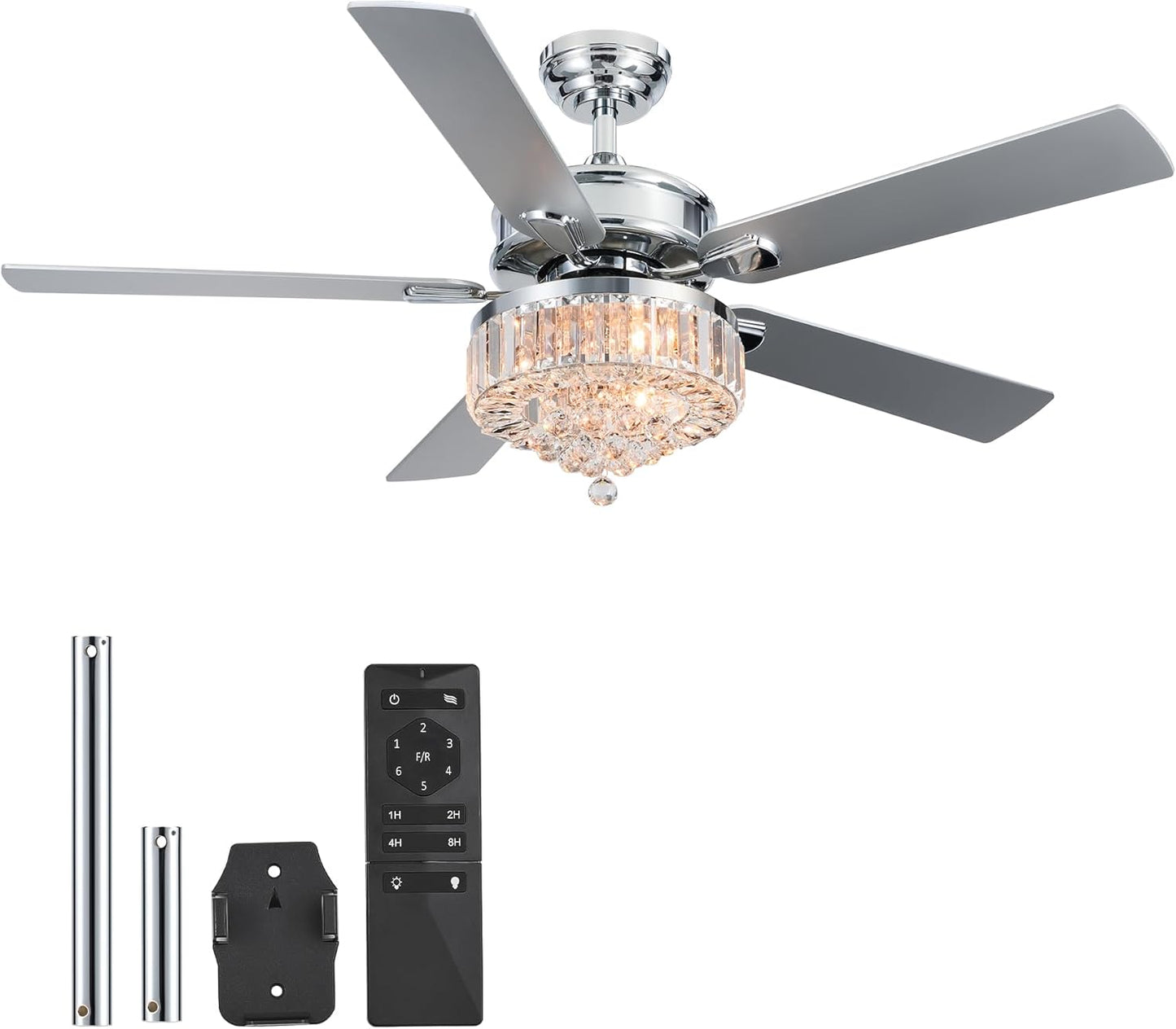 VONLUCE 52 in Crystal Ceiling Fan with Lights and Remote Control