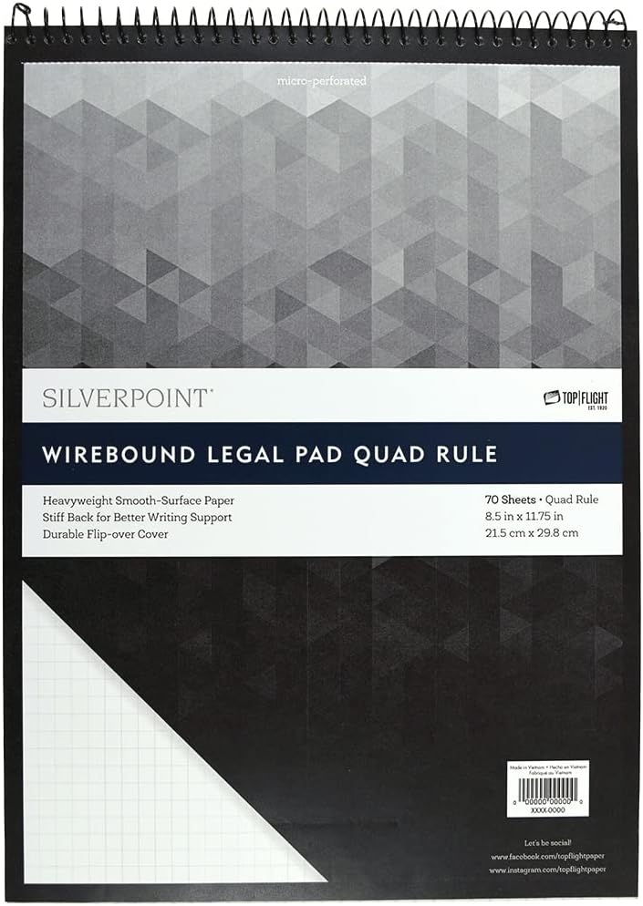 Top Flight Silverpoint Pad: Heavy Back, Quadrille Rule, 70 Sheets