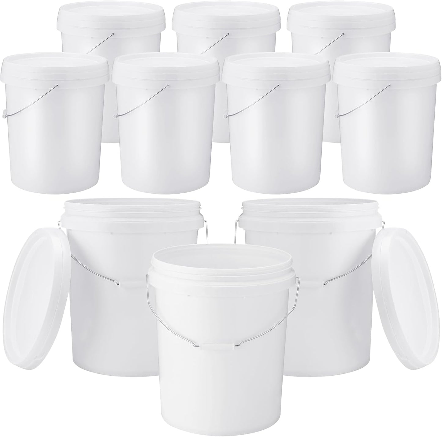 Gerrii 10 Pack White Plastic Bucket with Lid for Storage Needs