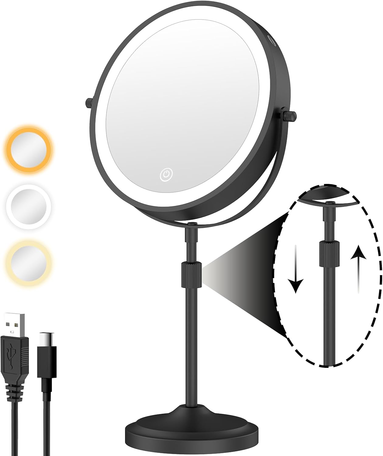9 Inch Lighted Makeup Mirror with Adjustable Height and Dimming