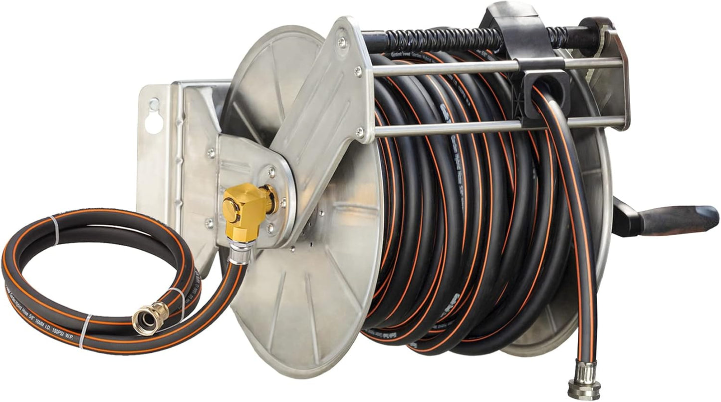 Giraffe Tools Stainless Steel Garden Hose Reel for Easy Storage