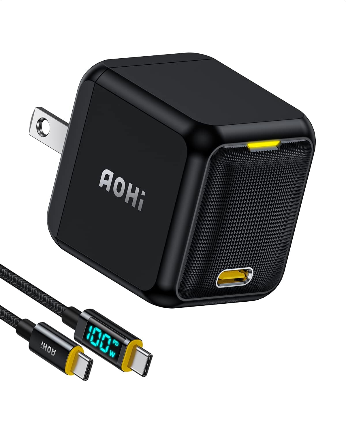AOHI 65W PD USB C Charger with LED Display Cable for Fast Charging