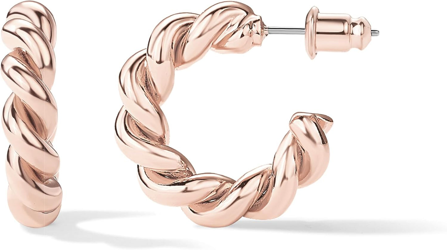 Elegant 14K Gold Plated Twisted Rope Hoop Earrings for Women