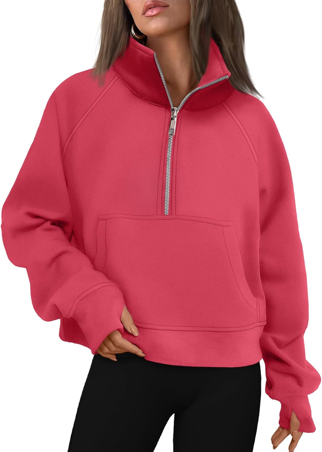 AUTOMET Womens Half Zip Cropped Pullover Fleece Hoodies