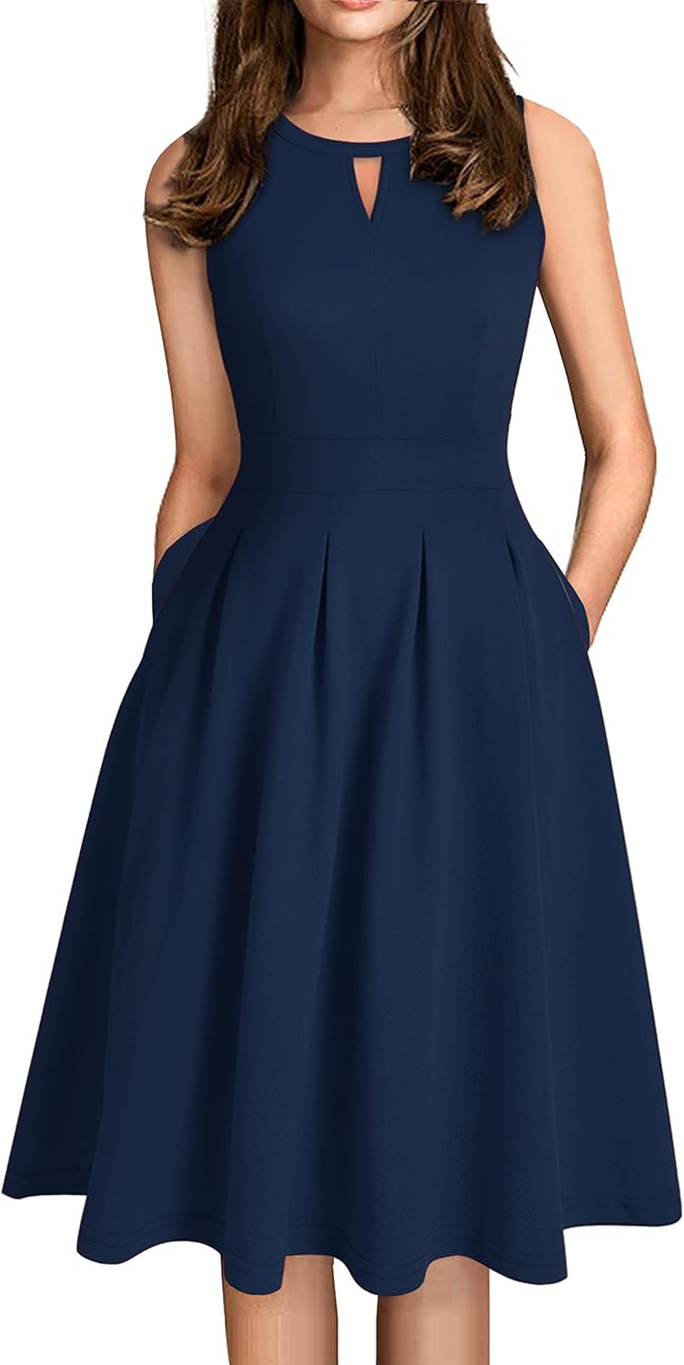 Sureple Women's Retro Sleeveless Swing Dress with Pockets