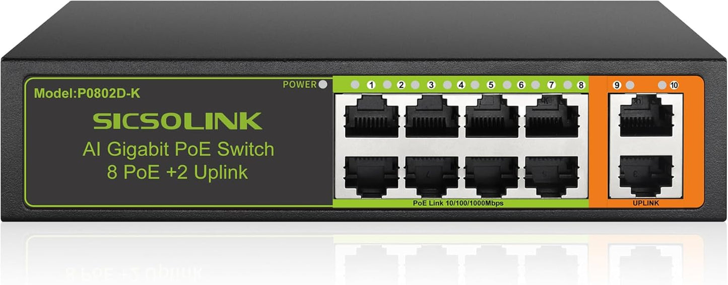 Gigabit 10-Port PoE+ Switch for IP Cameras and Networking Devices