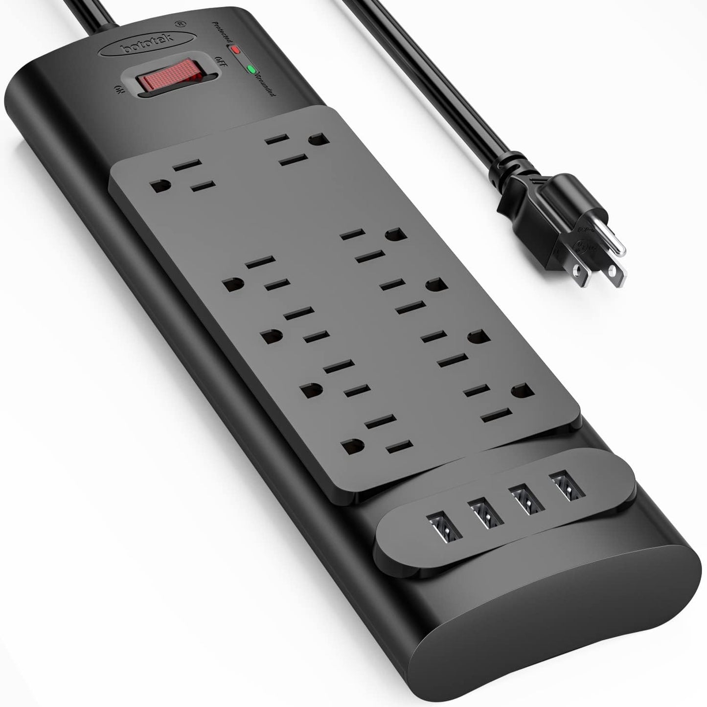 Bototek Power Strip: 10 AC Outlets, 4 USB Ports