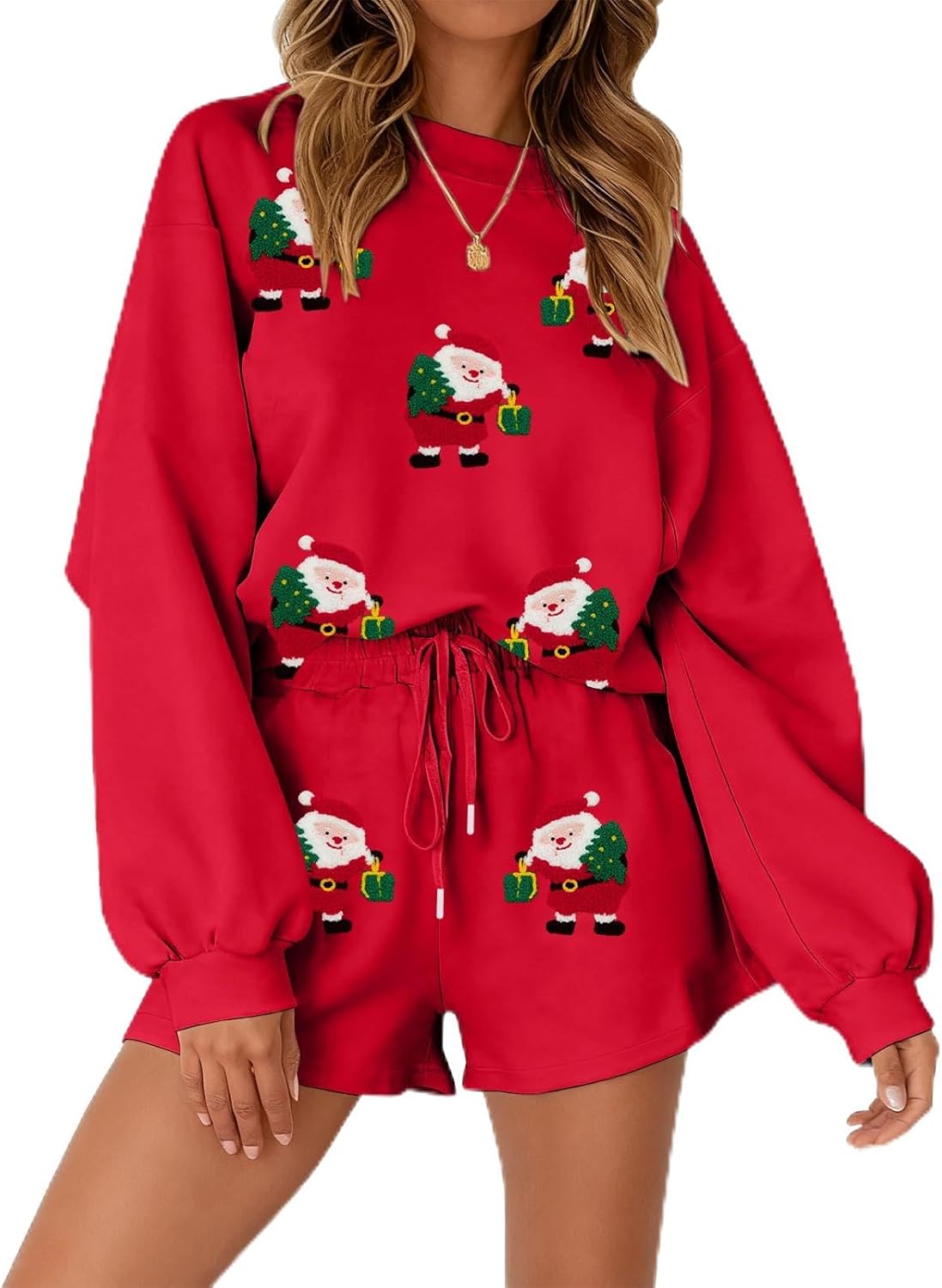 MYHALF Women 2 Piece Outfits Christmas Sweat Shorts Sets 2025