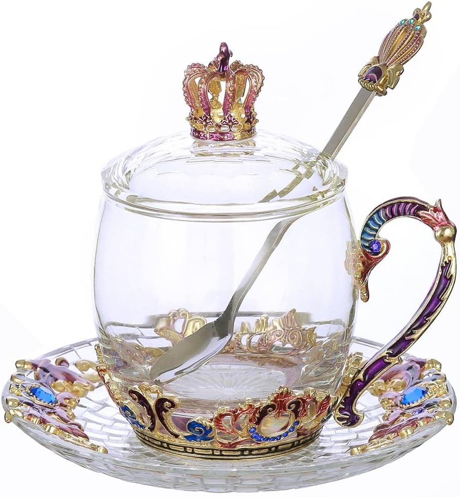 Elegant Glass Tea Cup with Lid and Spoon for Special Occasions