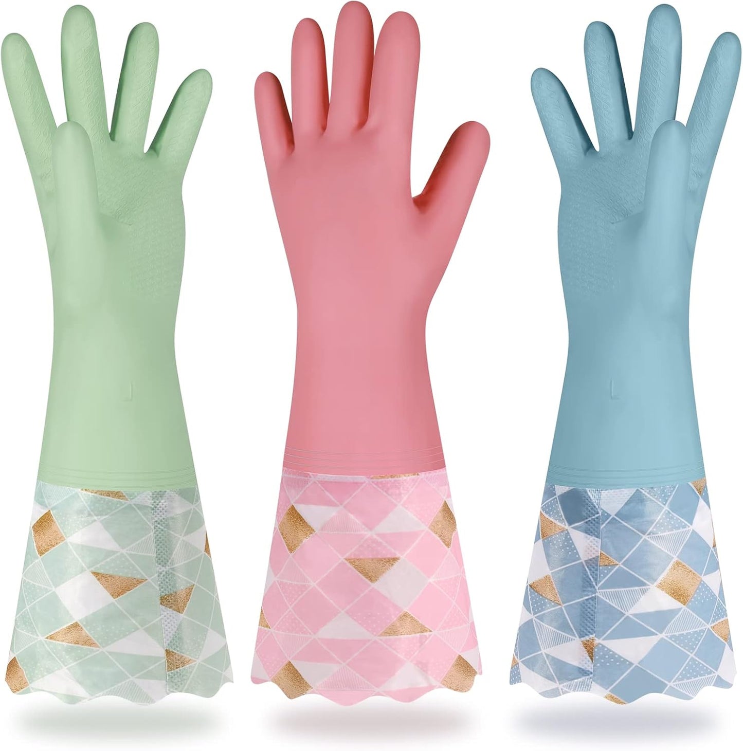 Non-Slip Cotton-Lined Dishwashing Gloves - 3 Pairs