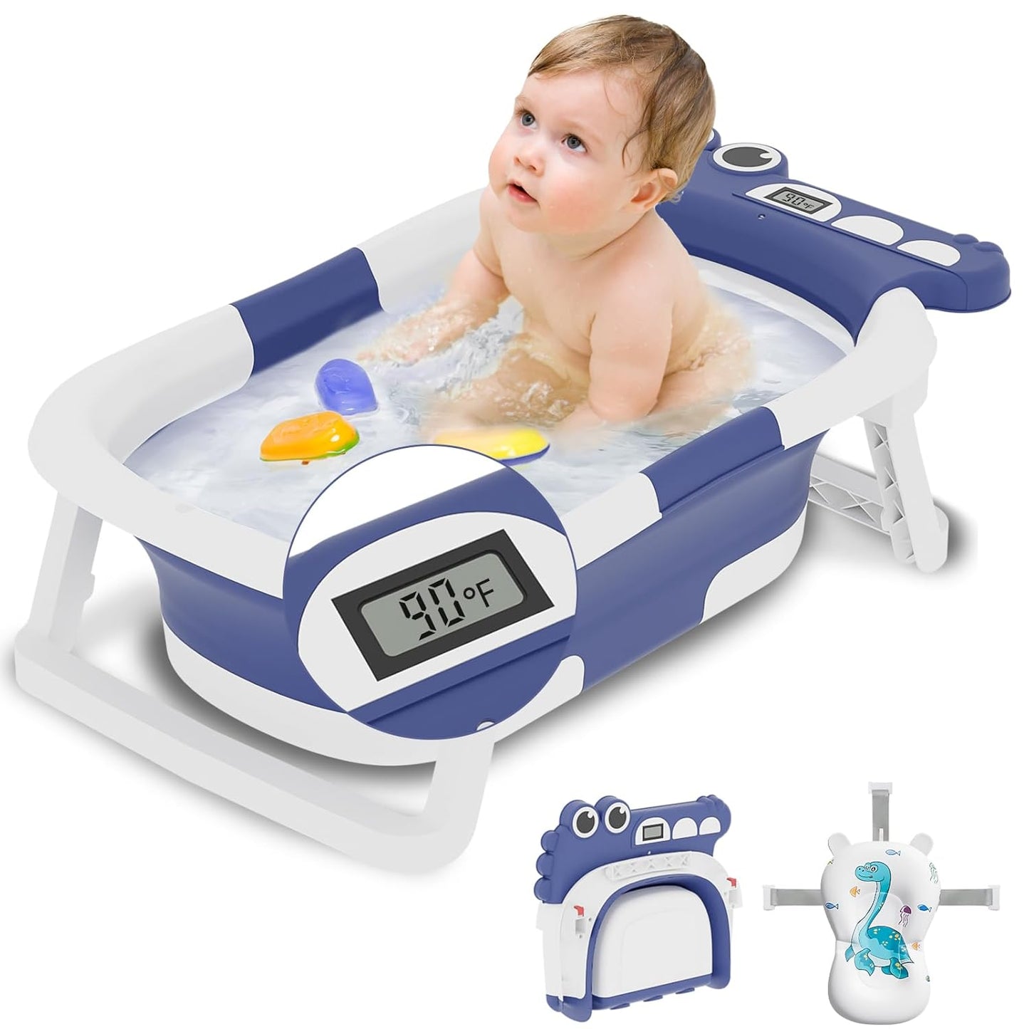Collapsible Baby Bathtub with Soft Cushion & Thermometer