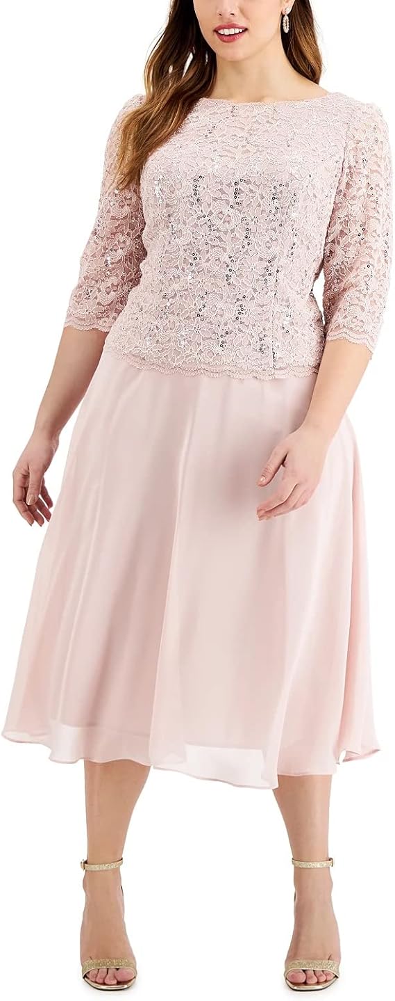 Alex Evenings Women's Tea Length Sequin Mock Dress Review